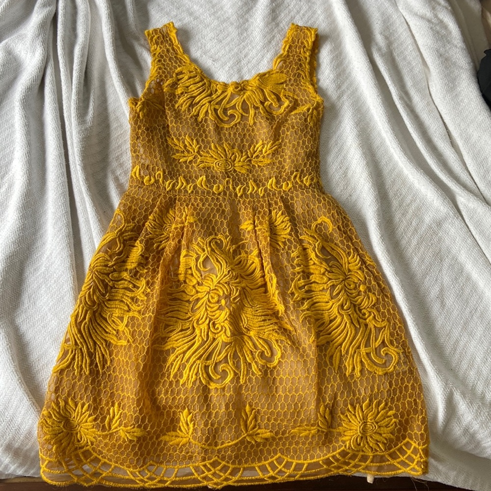 Yellow Bohemian Dress vintage lace anthropology